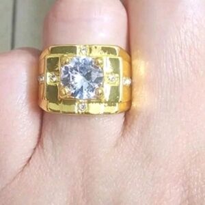 Elgant Round Cut Lab Created 14k Yellow Gold Plated Men's Ring Sz 12
